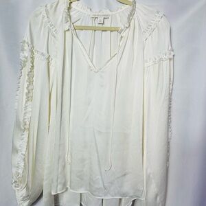 Cream Silky Poet Blouse Ruffle Long Sleeve Pirate Romantic Medieval Boho Rock XL